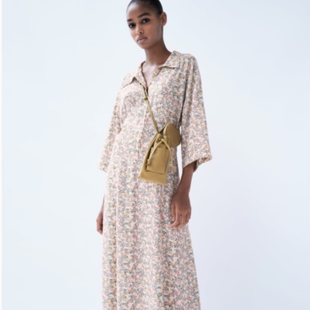 Zara Floral Button Front Shirt Dress